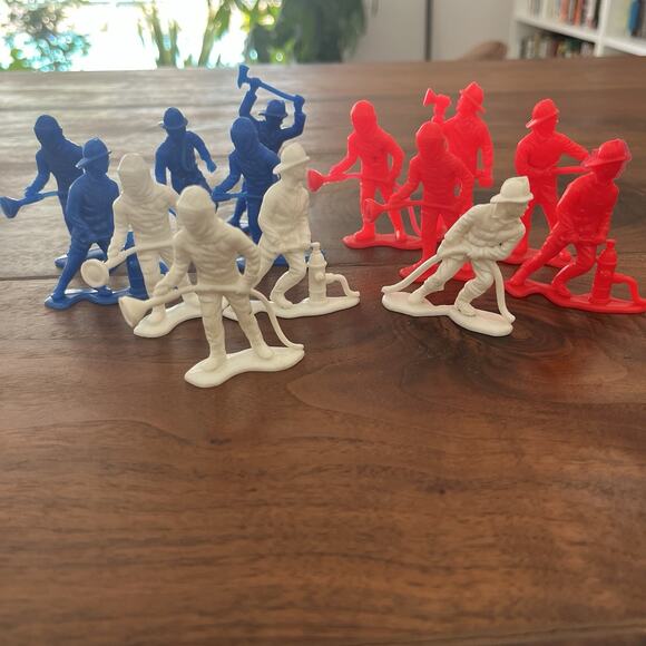 Vintage Tim Mee Plastic Firemen Red, White & Blue Lot of 14 - Picture 1 of 7